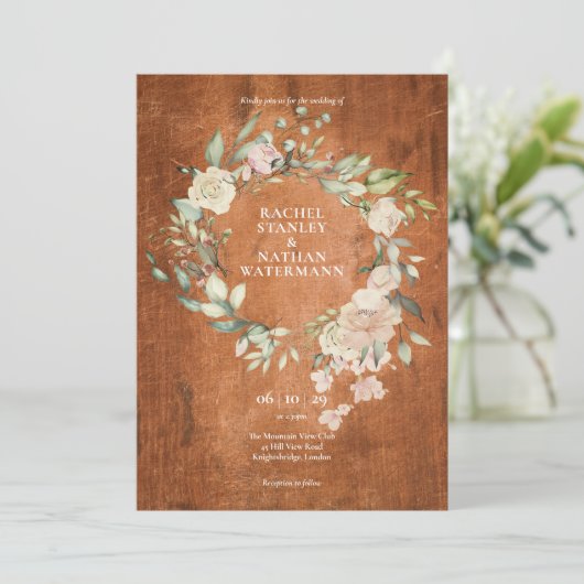 木水素朴色の緑のフローラ結婚 招待状 (スタンド正面)