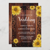 木水素朴色ひまわりヴィンフラワー結婚式 招待状 (正面/裏面)