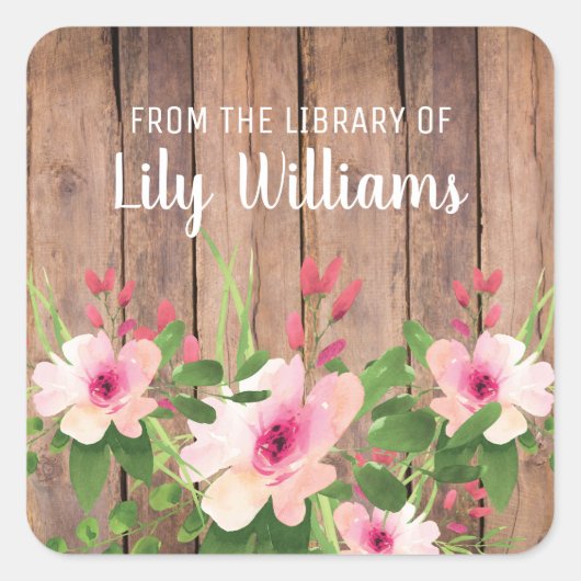 木水素朴色フローラライブラリ蔵書票 スクエアシール (正面)