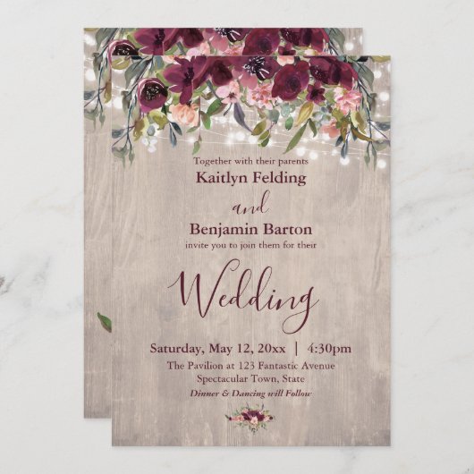 木水素朴色フローララ結婚イト 招待状 (正面/裏面)