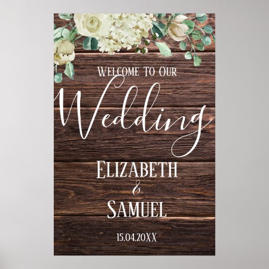 木水素朴色フローラ結婚のウェルカムサイン ポスター (正面)