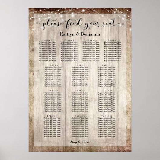 木淡い色のとライトウェディングレセプションの座席表 ポスター (正面)