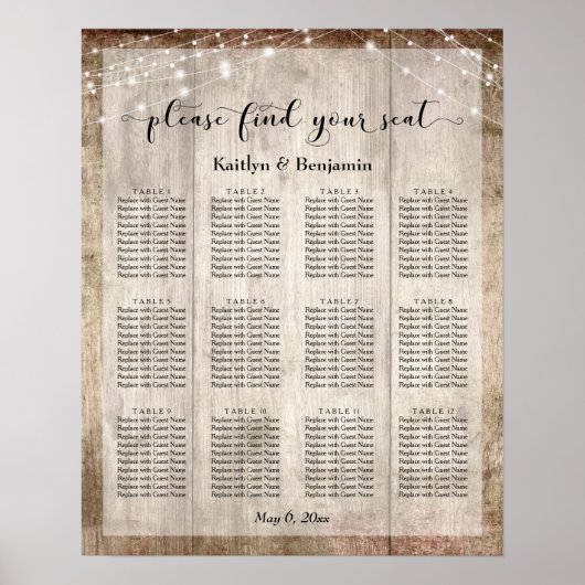 木淡い色のとライトウェディングレセプションの座席表 ポスター (正面)