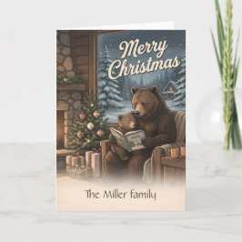 木漏れ日の森のクリスマスに佇むクマの家族 カード