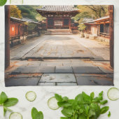 木漏れ日 - 日差しに包まれた寺院 キッチンタオル (折り畳み)