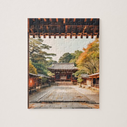 木漏れ日 - 日差しに包まれた寺院 ジグソーパズル (縦)