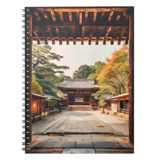 木漏れ日 - 日差しに包まれた寺院 ノートブック (正面)