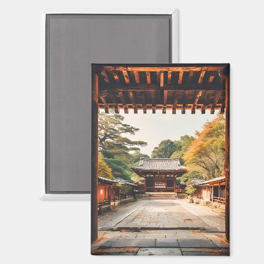 木漏れ日 - 陽光に輝く寺院 マグネット (正面/裏面)