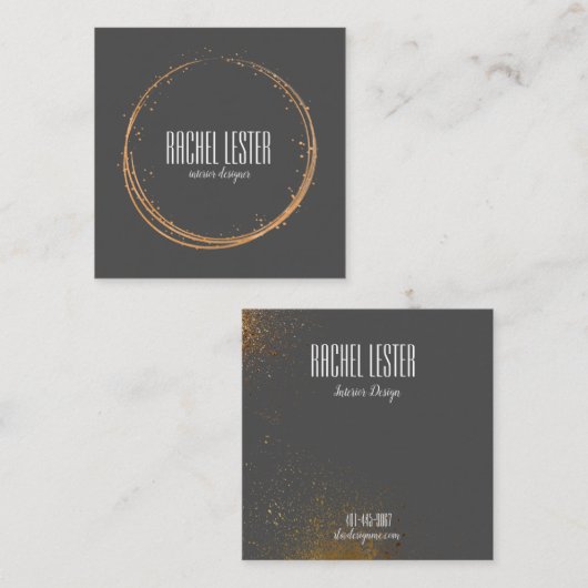 木炭および銅のモダンな名刺のデザイン スクエア名刺 (正面/裏面)