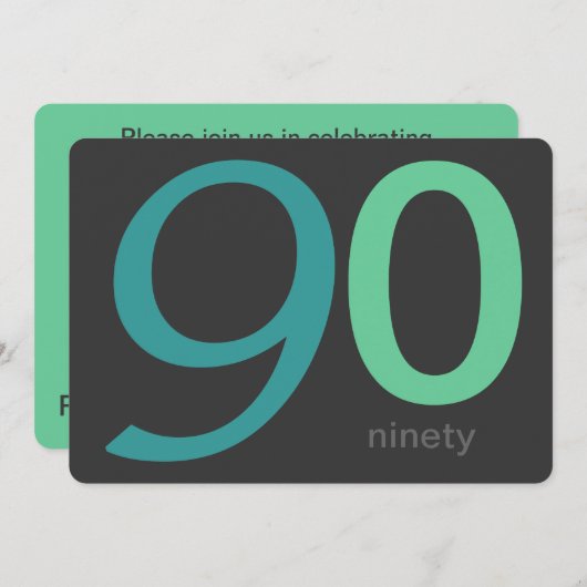 木炭および青のカスタムの第90誕生日の招待状 招待状 (正面/裏面)