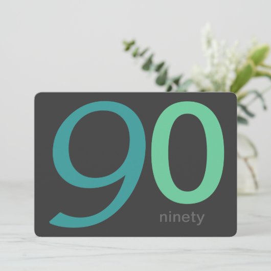 木炭および青のカスタムの第90誕生日の招待状 招待状 (スタンド正面)