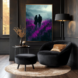 木炭で紫の野原をロマンチックに歩く ポスター