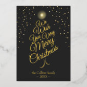 木炭とても楽しいクリスマスツリー家族の手紙 箔シーズンカード (正面)