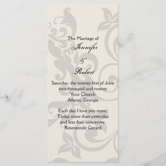 木炭とアイボリーフィリグリー結婚式 プログラム (正面)