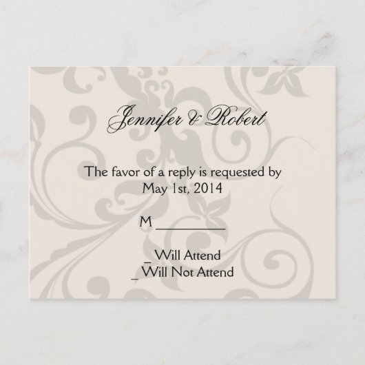 木炭とアイボリーフィリーグリーRSVPポストカード インビテーションポストカード (正面)