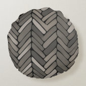 木炭とグレーヘリンボーン幾何エレガント図形 ラウンドクッション (裏面)