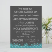 木炭とティール（緑がかった色）ブルーシャルボードカントリーウェディング 招待状 (スタンド正面)