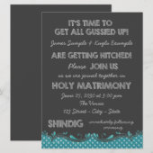 木炭とティール（緑がかった色）ブルーシャルボードカントリーウェディング 招待状 (正面/裏面)