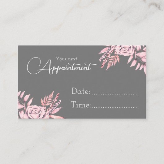 木炭とピンクの洗練されたアポイントメントカード 予約カード (正面)