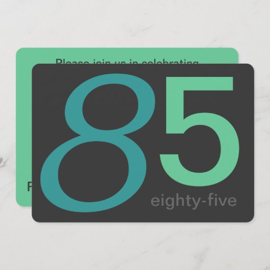 木炭とブルーカスタム誕生日85th招待状 招待状 (正面/裏面)