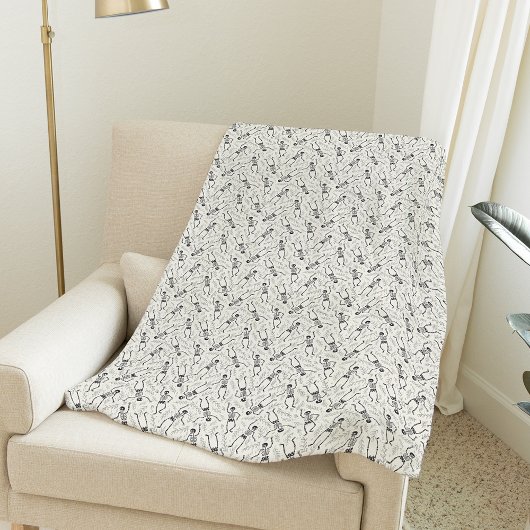 木炭とベージュ色ニュートラルハロウィーンスケルトンパターン フリースブランケット