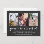 木炭とホワイトフォトコラージュ結婚式招待状 インビテーションポストカード (正面/裏面)