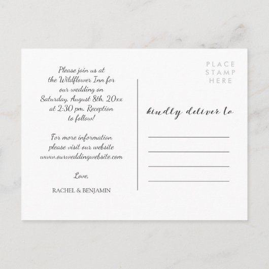 木炭とホワイトフォトコラージュ結婚式招待状 インビテーションポストカード (裏面)