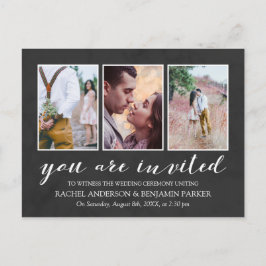 木炭とホワイトフォトコラージュ結婚式招待状 インビテーションポストカード