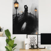 木炭とランタングローにロマンチックなブリッジキス ポスター (ホームオフィス)