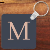 木炭と薄桃色パーソナライズされたモノグラムの キーホルダー (裏面)