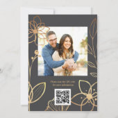 木炭と金ゴールド写真QRコード結婚のリハーサル 招待状 (裏面)