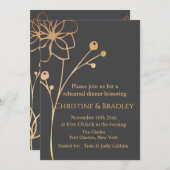 木炭と金ゴールド写真QRコード結婚のリハーサル 招待状 (正面/裏面)