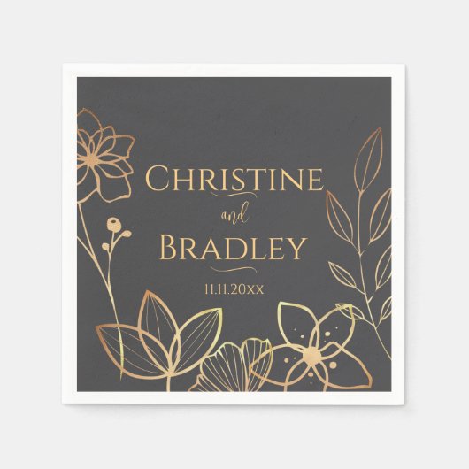 木炭と金ゴールド結婚ズ スタンダードカクテルナプキン (正面)