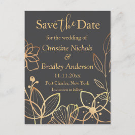 木炭と金ゴールド結婚式の日付を保存 ポストカード