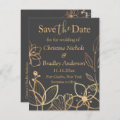 木炭と金ゴールド結婚式の日付を保存 ポストカード (正面/裏面)