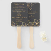 木炭と金ゴールド結婚式 プログラム ハンドファン (正面&裏面)