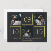 木炭と金ゴールド | フォトコラージュ日付の保存 案内ポストカード (正面/裏面)