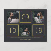 木炭と金ゴールド | フォトコラージュ日付の保存 案内ポストカード (正面)