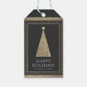 木炭と銅金ゴールドグリッタークリスマスツリー ギフトタグ (正面)