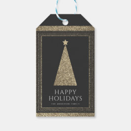 木炭と銅金ゴールドグリッタークリスマスツリー ギフトタグ