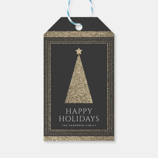 木炭と銅金ゴールドグリッタークリスマスツリー ギフトタグ (裏面)