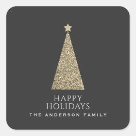 木炭と銅金ゴールドグリッタークリスマスツリー スクエアシール