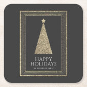 木炭と銅金ゴールドグリッタークリスマスツリー スクエアペーパーコースター (正面)
