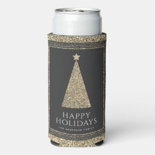 木炭と銅金ゴールドグリッタークリスマスツリー スリム缶クーラー