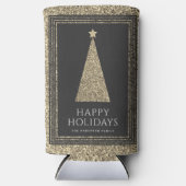 木炭と銅金ゴールドグリッタークリスマスツリー スリム缶クーラー (正面)