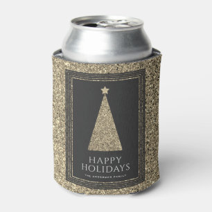 木炭と銅金ゴールドグリッタークリスマスツリー 缶クーラー