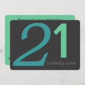 木炭と青のカスタム21歳の誕生日招待状 招待状 (正面/裏面)