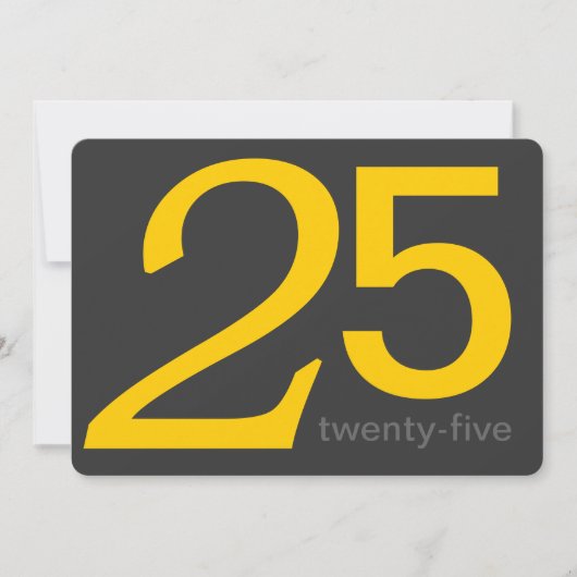 木炭と黄色のカスタム第25誕生日招待状 招待状 (正面)