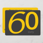 木炭と黄色のカスタム誕生日招待状 招待状 (正面/裏面)