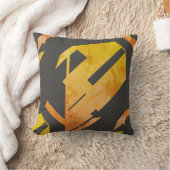 木炭に金ゴールドオレンジ色の斑入り抽象デザイン クッション (ブランケット)